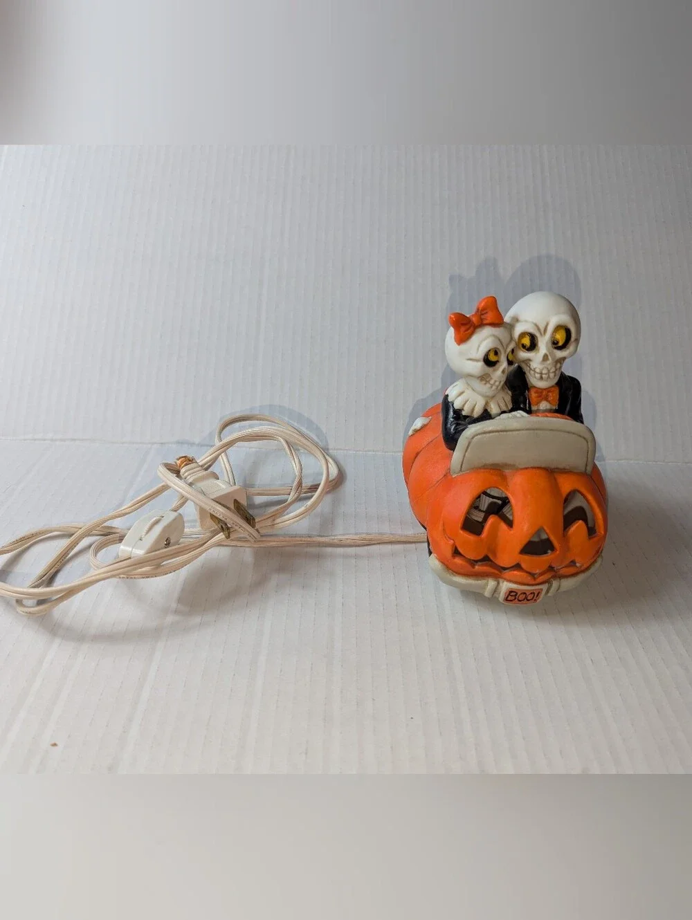 Halloween Skeleton Couple Pumpkin Car Light Up VTG 1990 Enesco Mark Cook